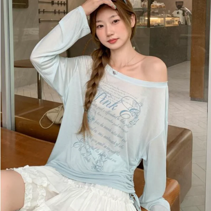 

Korean Style Round Neck Thin Blouse Lightweight Women Spring Summer 2026 Loose Pleated Stylish Oversized Relaxed Long Sleeve Top
