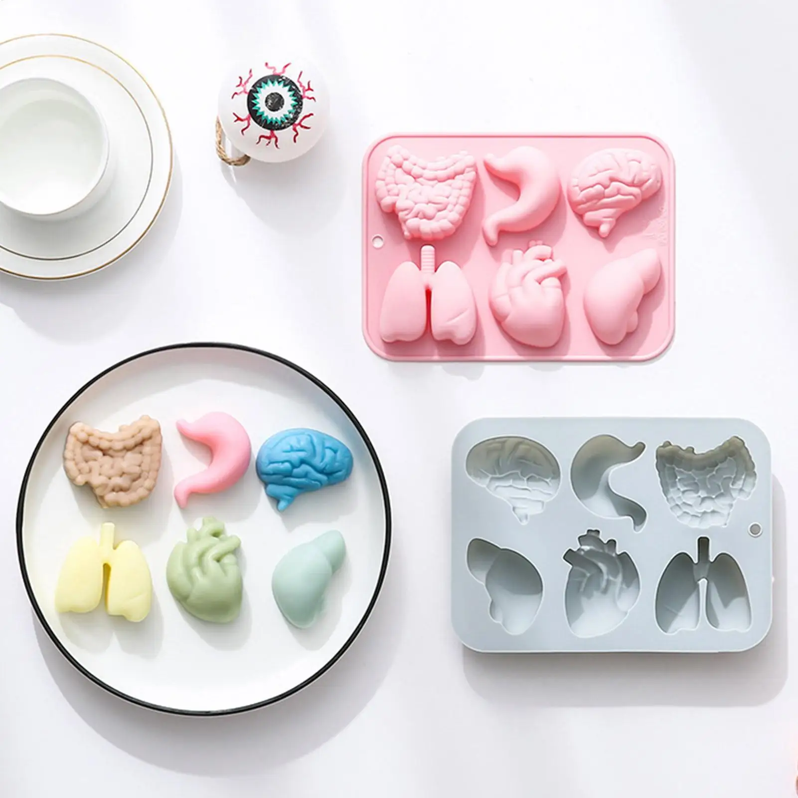 Organ Silicone Molds Halloween 3D Organ Shape Chocolate Candy Pudding Ice Cubes Tray Cupcake Baking Candy Cookie Ice Mold