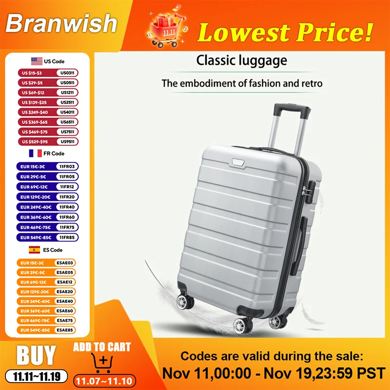 

3 Piece Luggage Set ABS 20/24/28 Inch Suitcase Set Anti Scratch Adjustable Alloy Telescopic Handle for Family Vacation and Trip