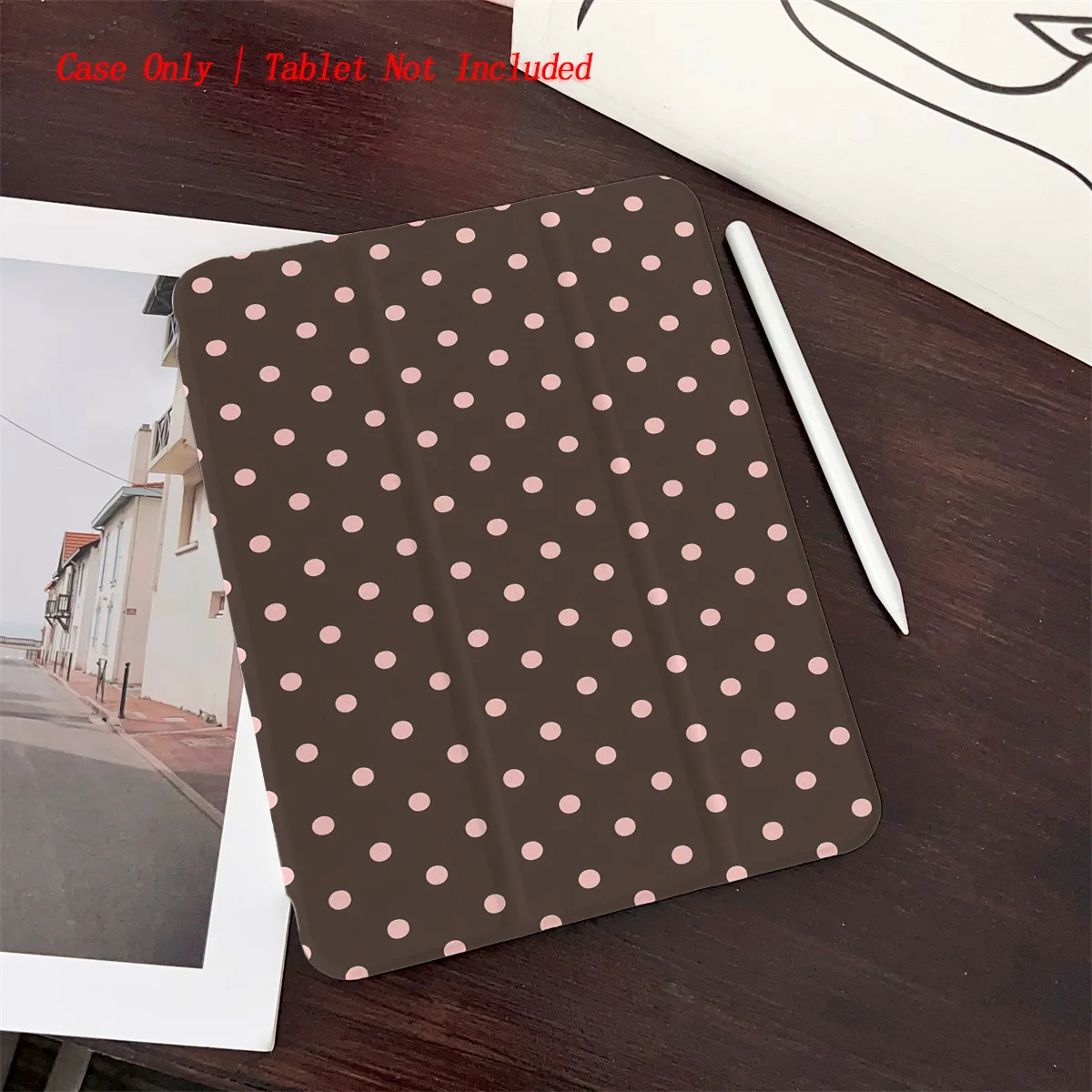 Tri-fold iPad Case for Apple 10.9/Pro 11/Air 5, Brown Polka Dot Print, Shockproof Wear-resistant, Foldable Stand