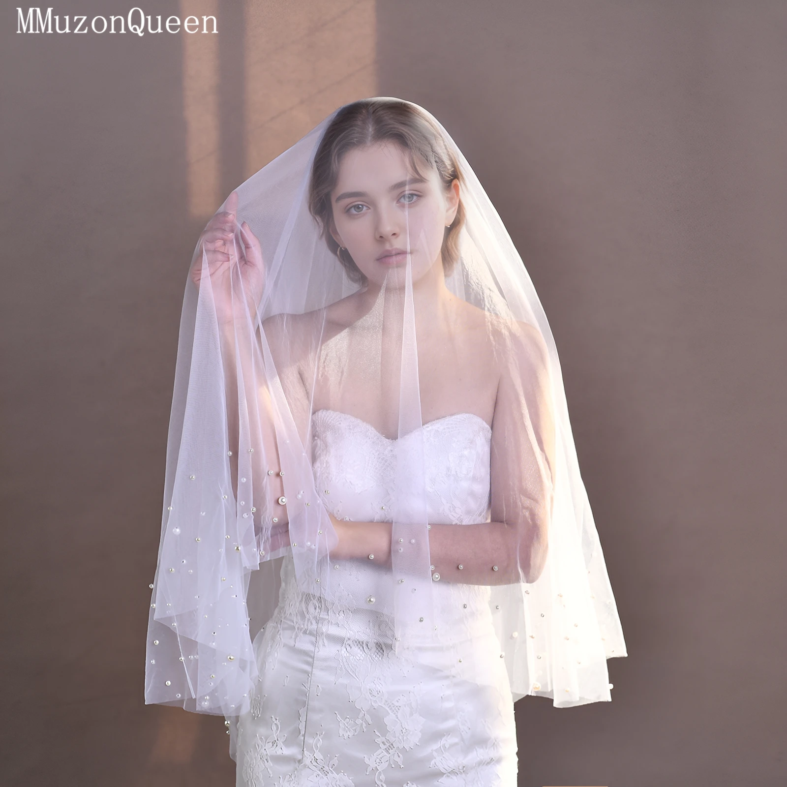 

Свадебная фата TOPQUEEN V171 с жемчужной отделкой, роскошная, разных размеров, с гребнем, для церемоний в соборе, с эффектом румянца