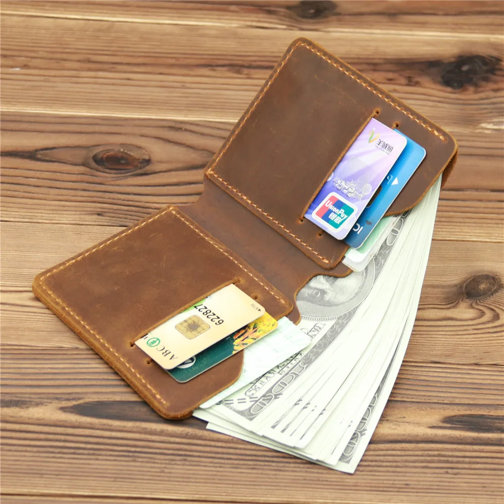1056 Men's Crazy Horse Leather Genuine Leather Wallet Simple Retro ID Card Driver's License Card Bag
