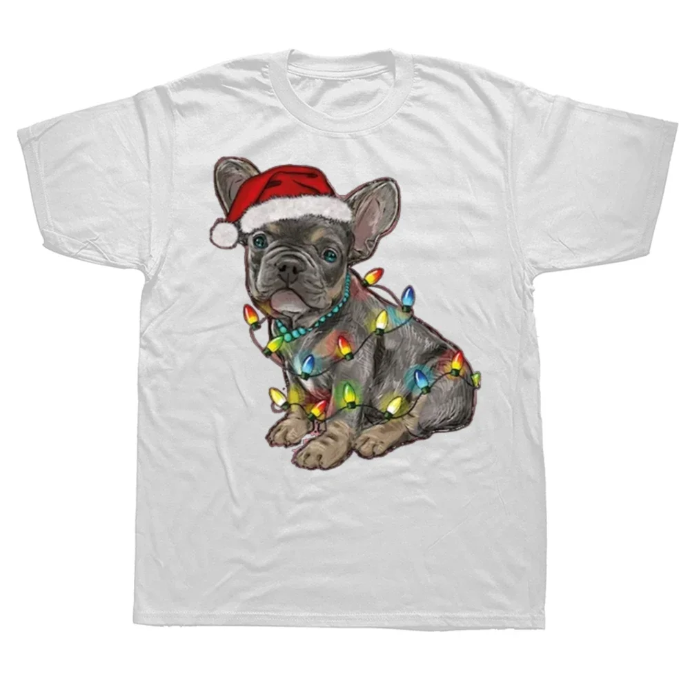 Camiseta de Noël divertida para hommes, bulldog francés, chien, streetwear en coton, regalos de cumpleaños, ropa a la moda,