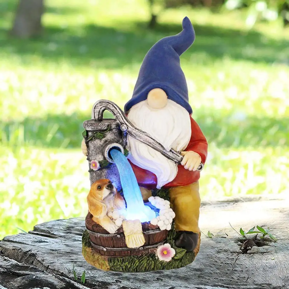 Solar Powered Gnome Decor Solar Pumping Gnome Figurine with Light Whimsical Garden Decoration Featuring Dog Washing for Porch