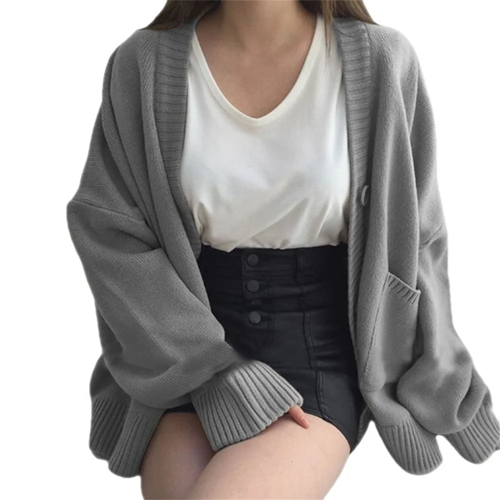 

Autumn Tops Sweet Students Preppy Style Cardigan Women Loose Leisure Simple Solid Elegant Lazy Stylish All-match Daily Outwear