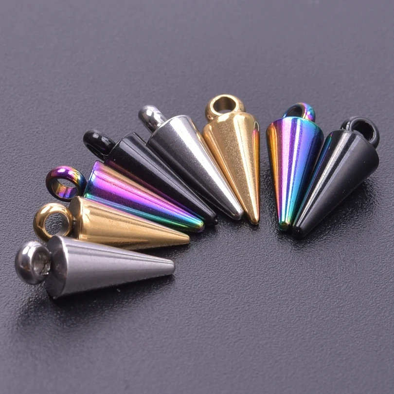 20 pz Mix Pendenti Cono A Punta Creazione di Gioielli Forniture Arcobaleno/Nero/Argento/Oro Colore Fascino In Acciaio Inox Bulk Orecchini FAI DA TE