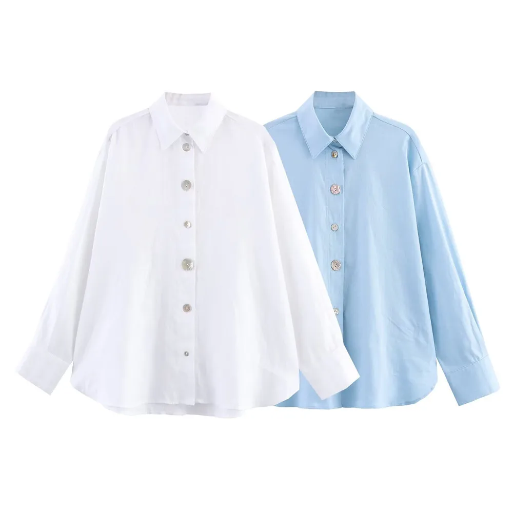 

MYST&ZA2025 Autumn New Arrivals Women's Clothing Commuting All-match Button Decorated Linen Blended Long Sleeve Shirt