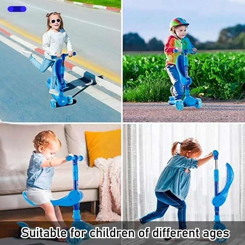 2-in-1 Kids Kick Scooter with LED Lighted Wheels Adjustable Height Wide Deck 3 Wheel Scooter Sit/Stand Child Toddler Outdoor Toy