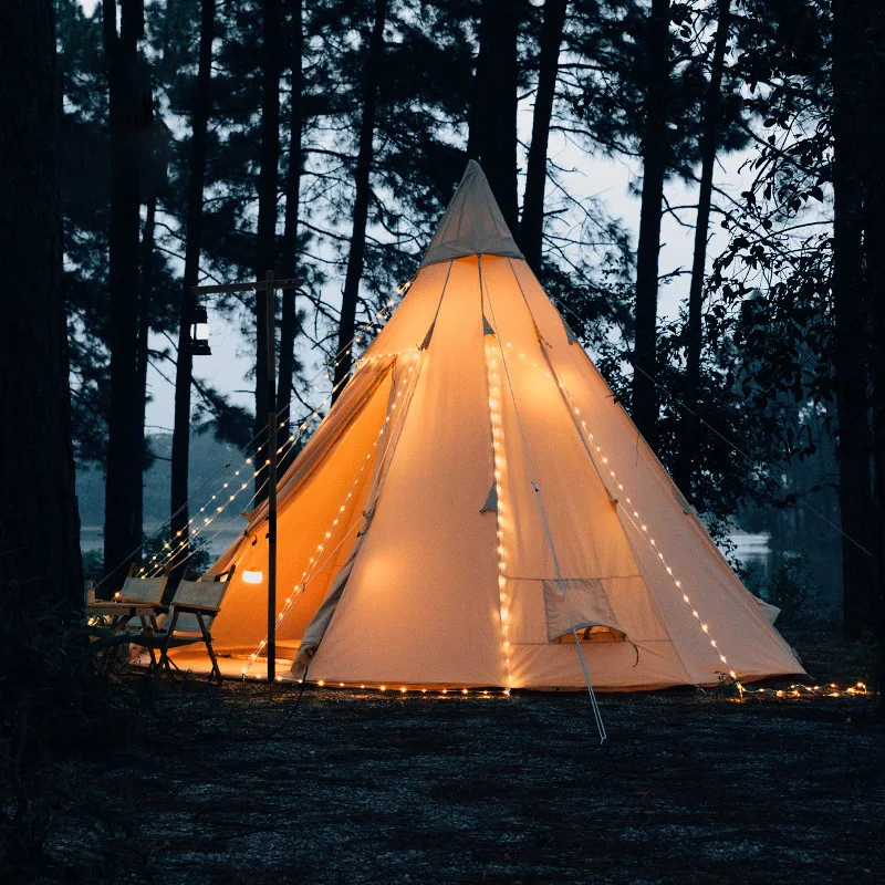 Portable Octagonal Pyramid Waterproof Tent with Fire-proof Stove Jacket Hole Warm Camping Ultralight Tent for Fall Winter
