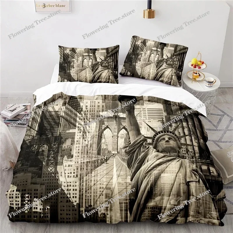 Statue of Liberty American City 3D Bedding Set Scenery Duvet Cover Set with Pillowcase Home Textile Twin Full Queen King Size