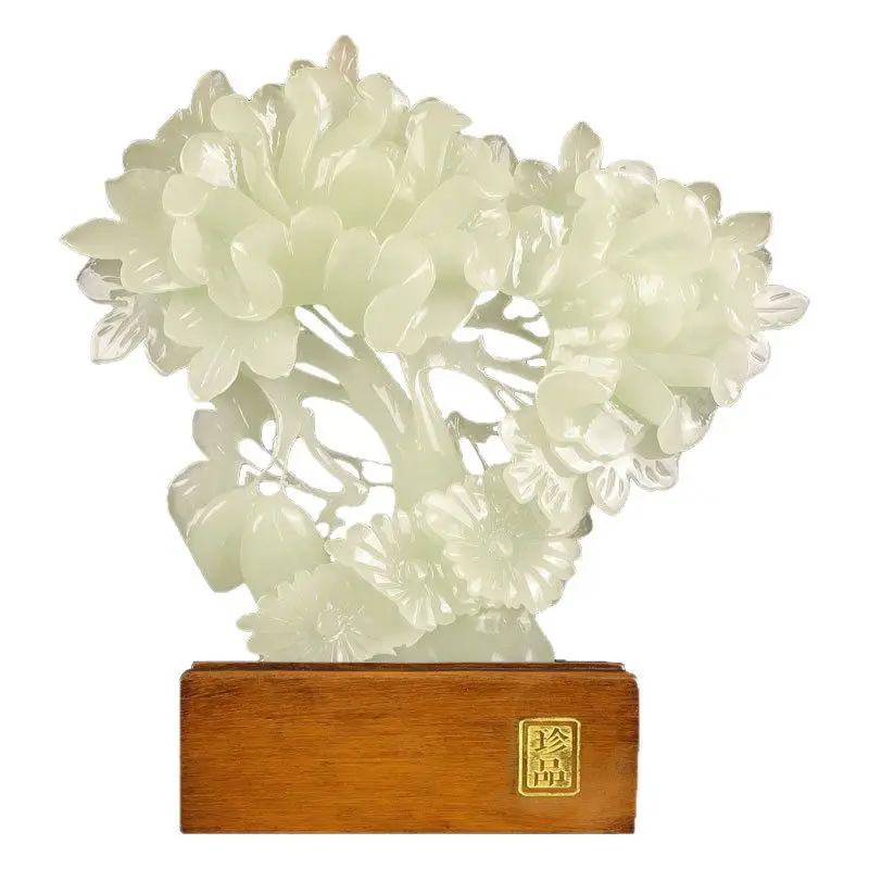 

Synthetic jade ornaments, flowers bloom and wealth, living room entrance wine cabinet decoration, office high-end lucky