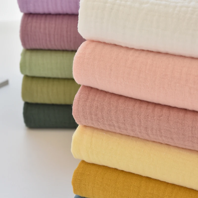 Wholesale Popular Woven Plain Crepe Double Cotton Gauze Fabric Sleepwear Baby Dress Blanket Double Gauze Muslin Fabric Trade