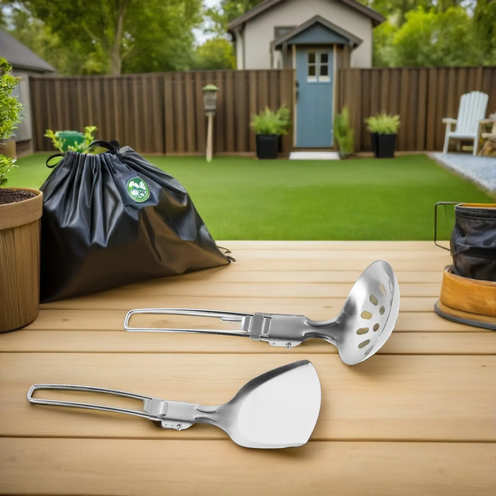 

Набор походной посуды из 3 предметов: складные кухонные инструменты из нержавеющей стали, компактная походная утварь для барбекю и приключений на природе