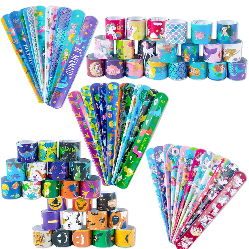 20pcs Happy Birthday Slap Bracelets Birthday Party Slap Bracelet Party Favors for Kids Mermaid Dinosaur and Unicorn Theme Party