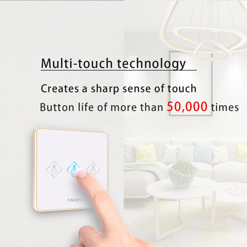 Meian 3 Gang Wifi Smart Switch 220V Light Wall Touch interruptor con botón de interruptor Tuya Smart Life funciona con Alexa Google