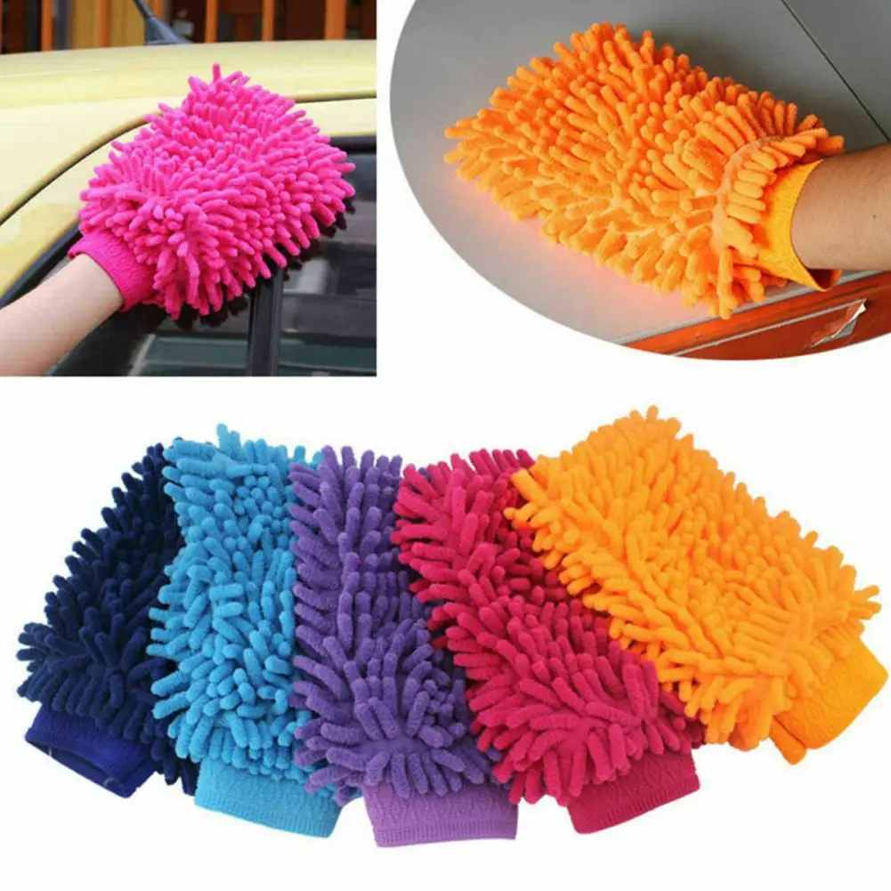 Ultrafine Fiber Chenille Microfiber Car Wash Glove Mitt Soft Mesh backing no scratch for Car Wash and Cleaning 1pc random c L2T6