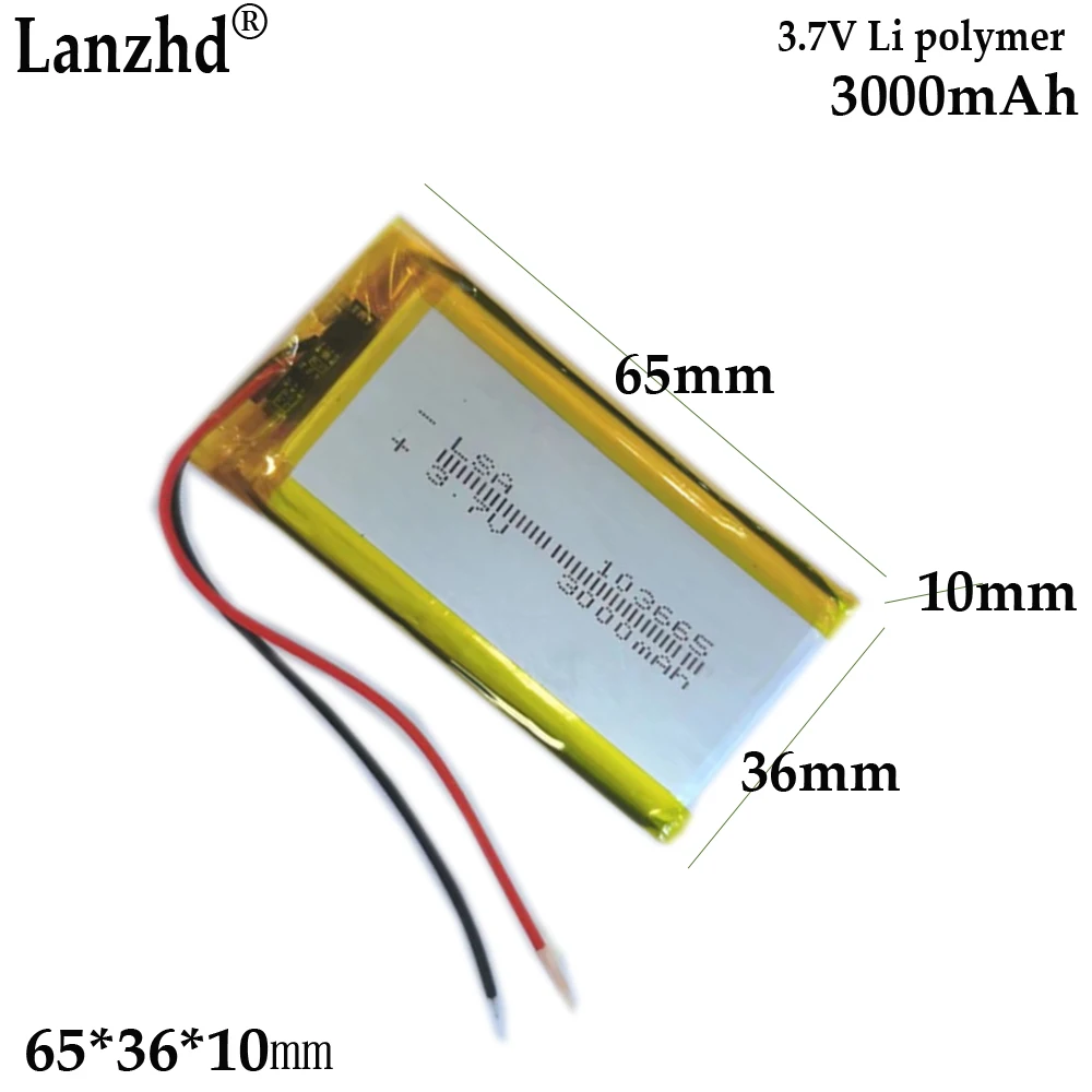 3.7V rechargeable battery polymer lithium For charger monitoring equipment intercom LED light DVD player 103565 3000mAh