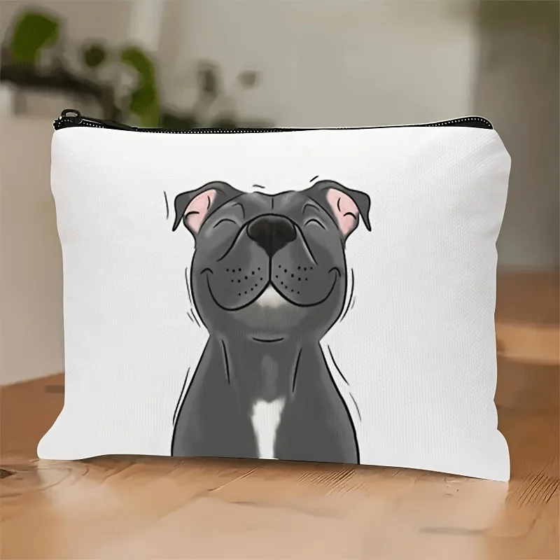 1 Piece Smiling Blue Staffordshire Terrier Makeup Bag - Multifunctional Zipper Pouch for Women, Perfect Travel Zipper Organizer, Fun Birthday Gift