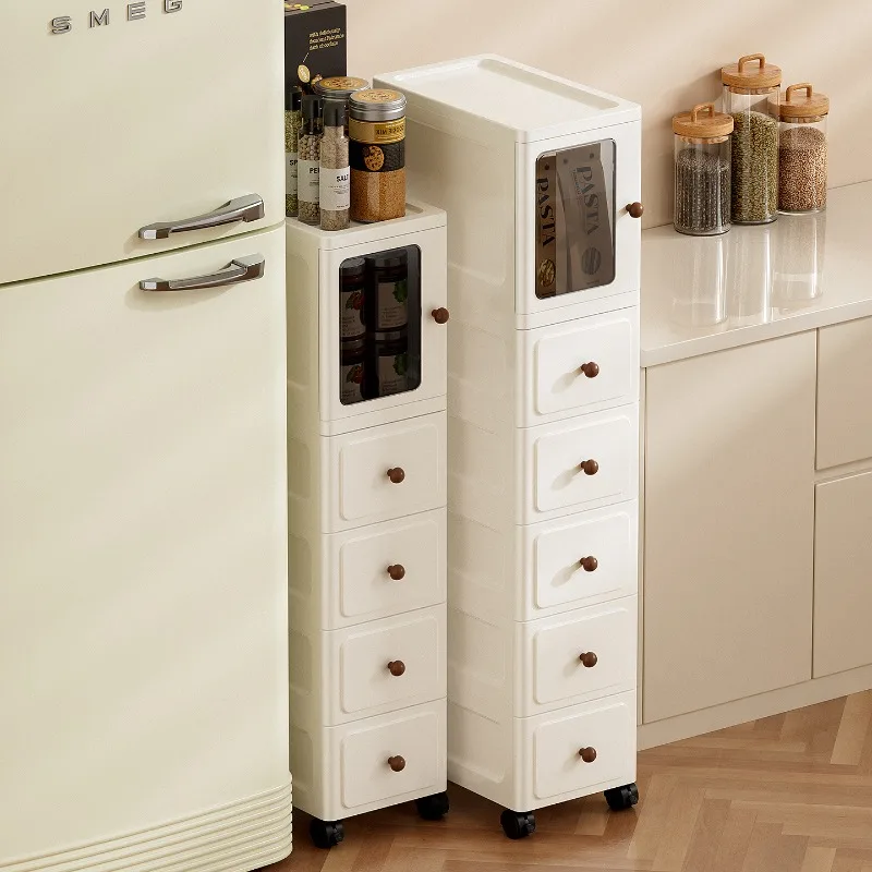 Multi-layer Narrow Storage Cabinet With Door, Compact Drawer Organizer For Bathroom Kitchen Living Room