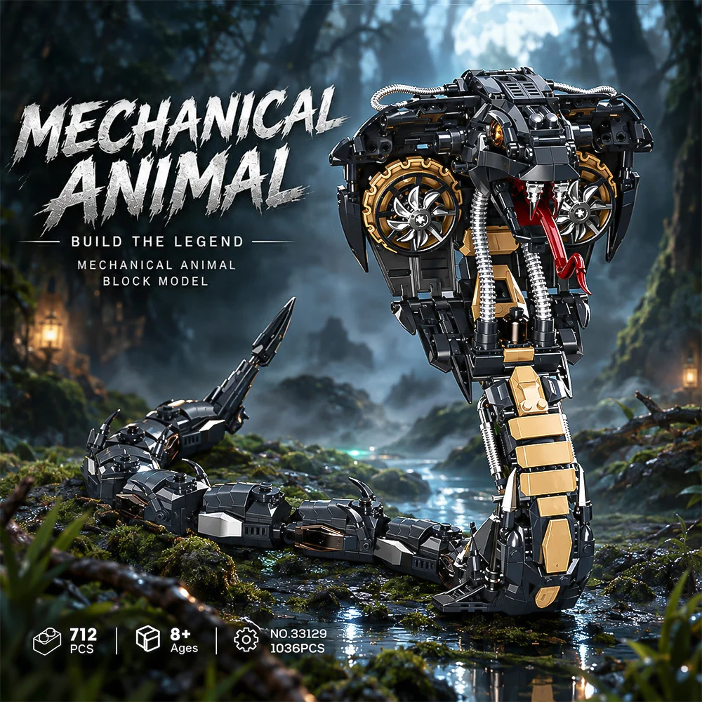 Mechanical Cobra Style Animal Model Building Blocks Kit 1036PCS, Item No.33129, Premium Small ABS Bricks, Movable Multi-joint Design, CPC Certified DIY Assembly Toy, Great Holiday & Birthday Gift for Teens Adults, Sci-fi Static Display Model