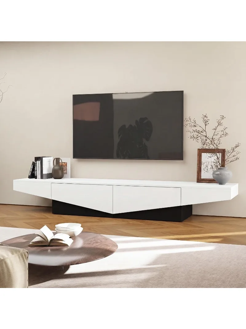 Modern TV Stand Entertainment Center Media Console with 2 Drawers Two-Tone Ship Shape Design for TVs up to 80