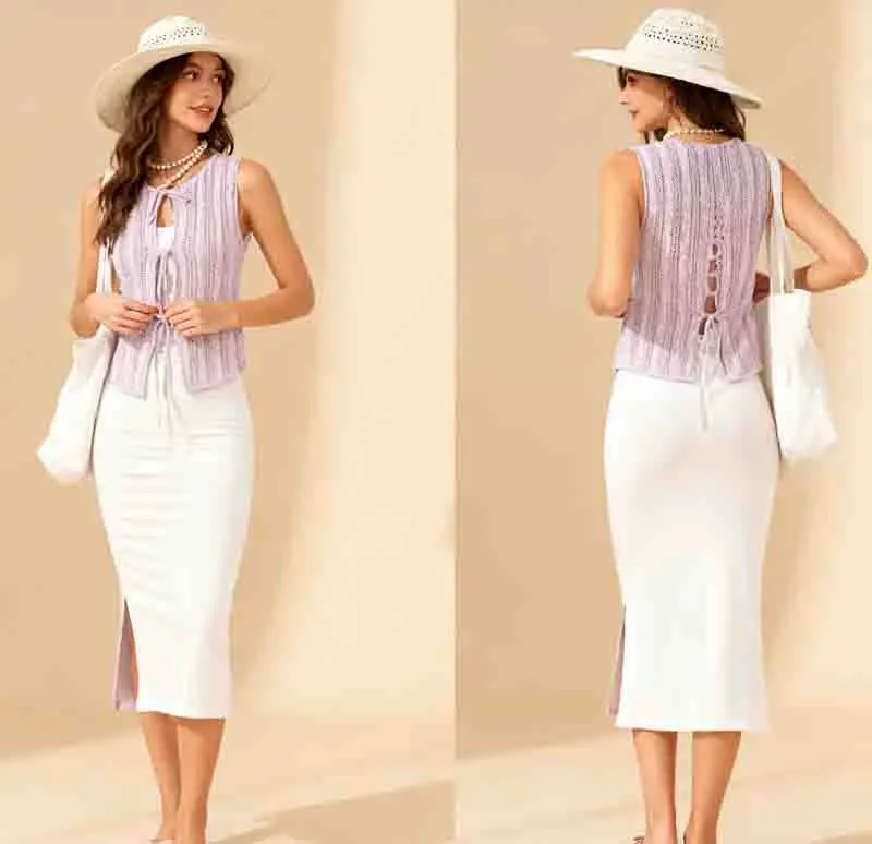 سترات الصدريات رقيقة المرأة سترة الرسن المرأة الصيف محبوك الدانتيل متابعة اقتصاص الرباط الحد الأدنى محب خفيفة الوزن مثير #5