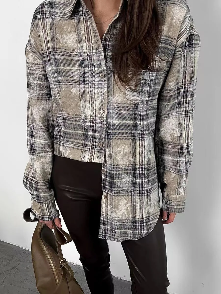 Faionable Cheered Long Sve irt feminino gola de comprimento médio com botões solto ajuste casual irt para jovens adultos