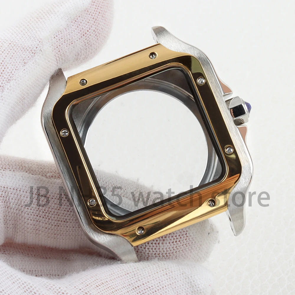 Ouro 38mm nh35 caixa de relógio 21mm largura pulseira sólida 316l aço inoxidável para santos nh35 nh36 nh38 movimento 27mm dial