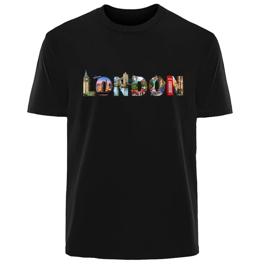 Creative Simple LONDON Printed Summer High Quality Men\'s 100% Cotton Breathable T-Shirt Casual Fashion Men\'s Street Wear