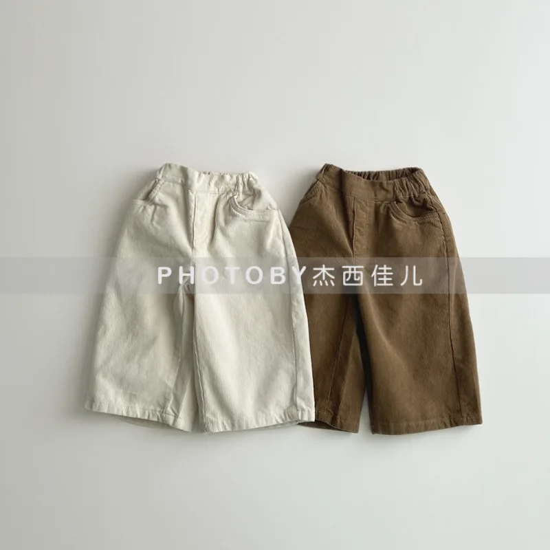 

2026 Spring New Children Corduroy Trousers Solid Kids Boys Casual Pants Girls Loose Wide Leg Pants Cotton Infant Toddler Clothes