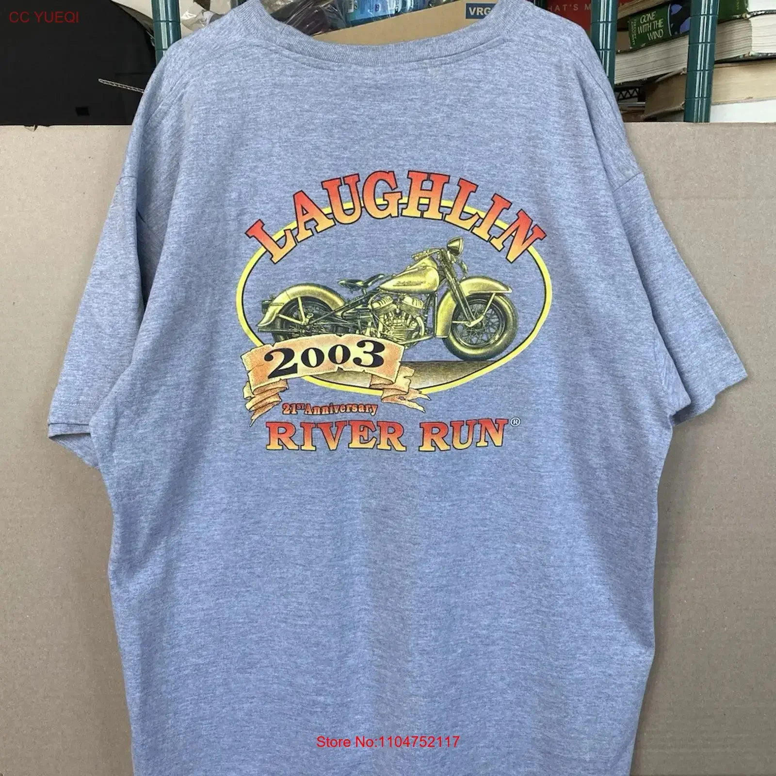 Camiseta vintage del 21º aniversario de Laughlin River Run de 2003, color gris, talla 2XL XXL, estilo motero, lavada, para uso diario, a la moda.