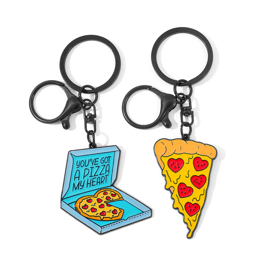 Lindo llavero de Pizza para mujer estudiante Kawaii Pizza colgante llavero mochila accesorios de coche para mejor amiga joyería regalo