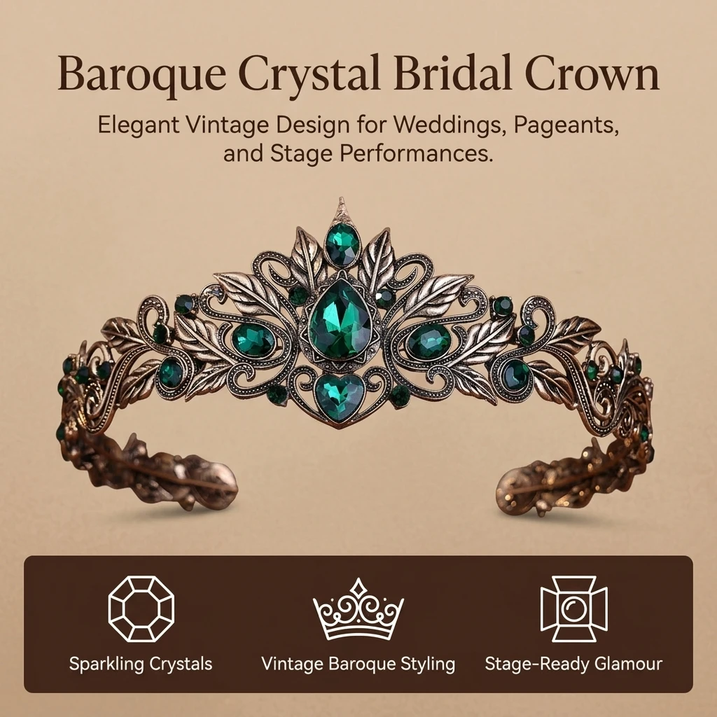 Bridal Crown Rhinestone Pageant Tiaras Baroque Vintage Style Hair Accessory for Wedding Party Performance Hair Jewelry Gift