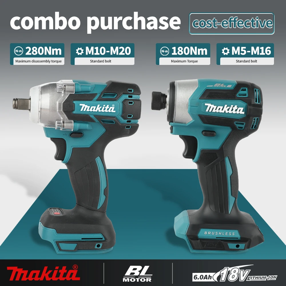 Makita DTD173 18V Brushless Impact Screwdriver, DTW285 Brushless Rechargeable Impact Electric Wrench