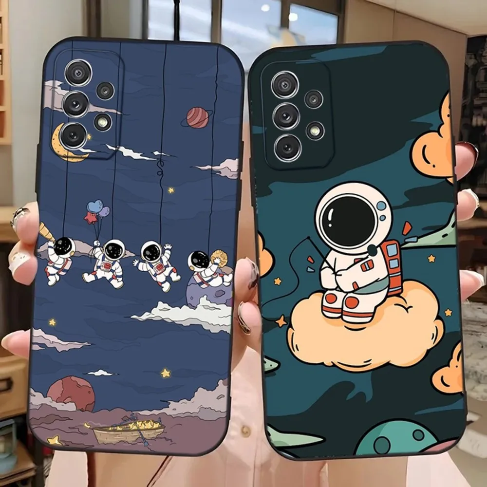 

Luxury Space Astronaut Phone Case For Samsung Galaxy A13,A21s,A22,A31,A32,A52,A53,A71,A80,A91 Soft Black Phone Cover