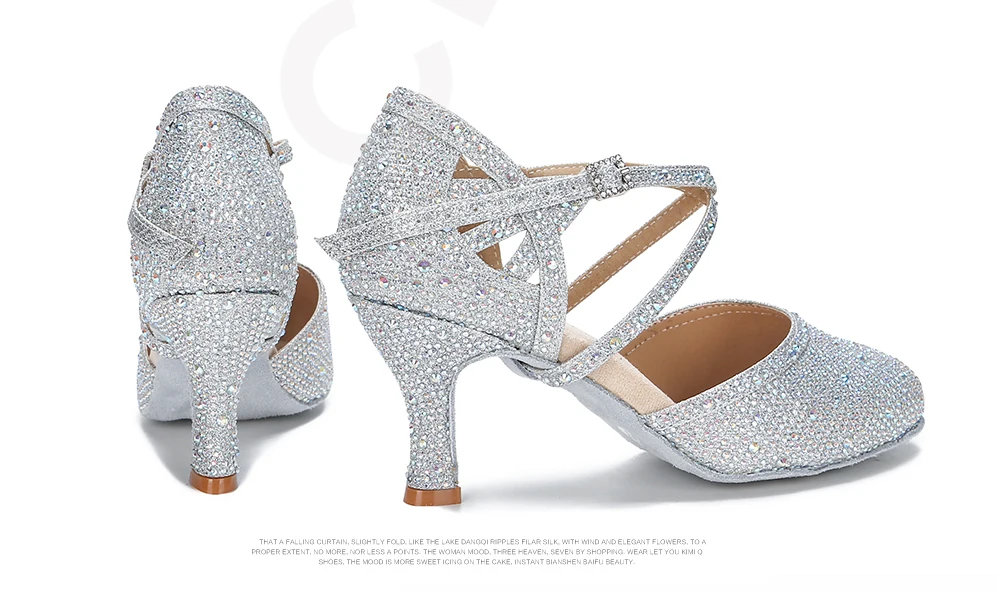 CINMIDY Rote Strass-Lateintanzschuhe Damen Tango-Tanzschuhe Moderne Schuhe Weiche Sohle Hochzeitsschuhe Silber – Detail 13