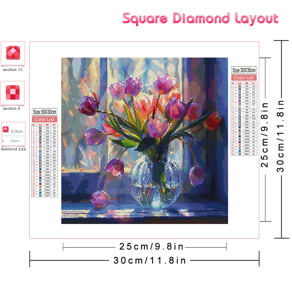 Huacan New Arrivals 2024 Diamond Painting Flower Full Square Round Drill Mosaic Vase Art Wall Decoration Craft Kit Diy Gift Sale