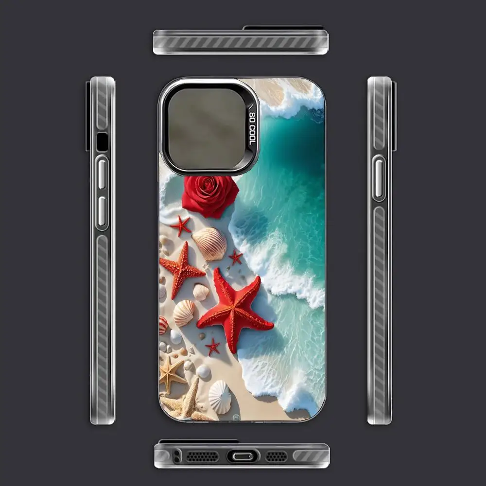 เคสโทรศัพท์ลายดอกกุหลาบชายหาด เหมาะสำหรับ iPhone 17 16 15 14 13 12 11 Pro/Max/Plus ป้องกันการตกกระแทกและกันแรงสั่นสะเทือน