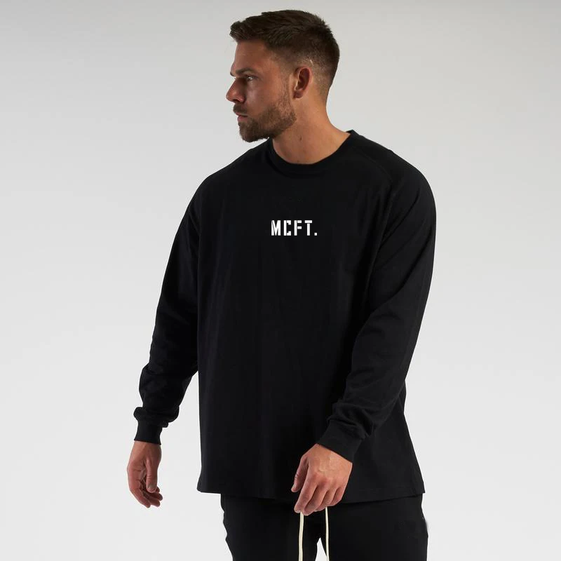 Men's Breathable Loose Long Sleeves Oversized Fitness Comfortable Gym Training Bodybuilding Cotton T-shirt Sport Muscle Shirt image 3