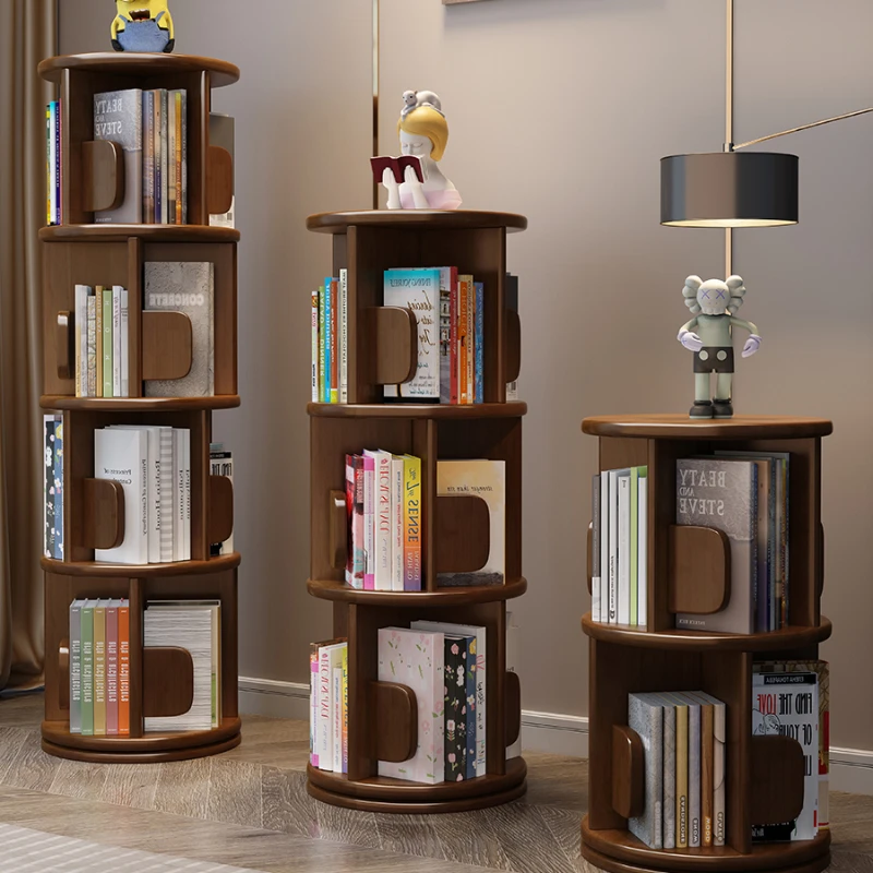 

Floor standing solid wood rotating bookshelf, children's picture book storage rack, simple and space saving small bookshelf