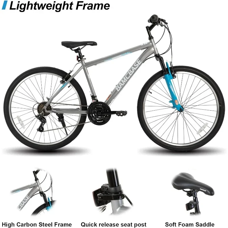 26 27.5 Inch Mountain Bike, Mens Womens MTB with 21 Speeds, High-Tensile Steel Frame, V Brake, Hardtail Bicycle