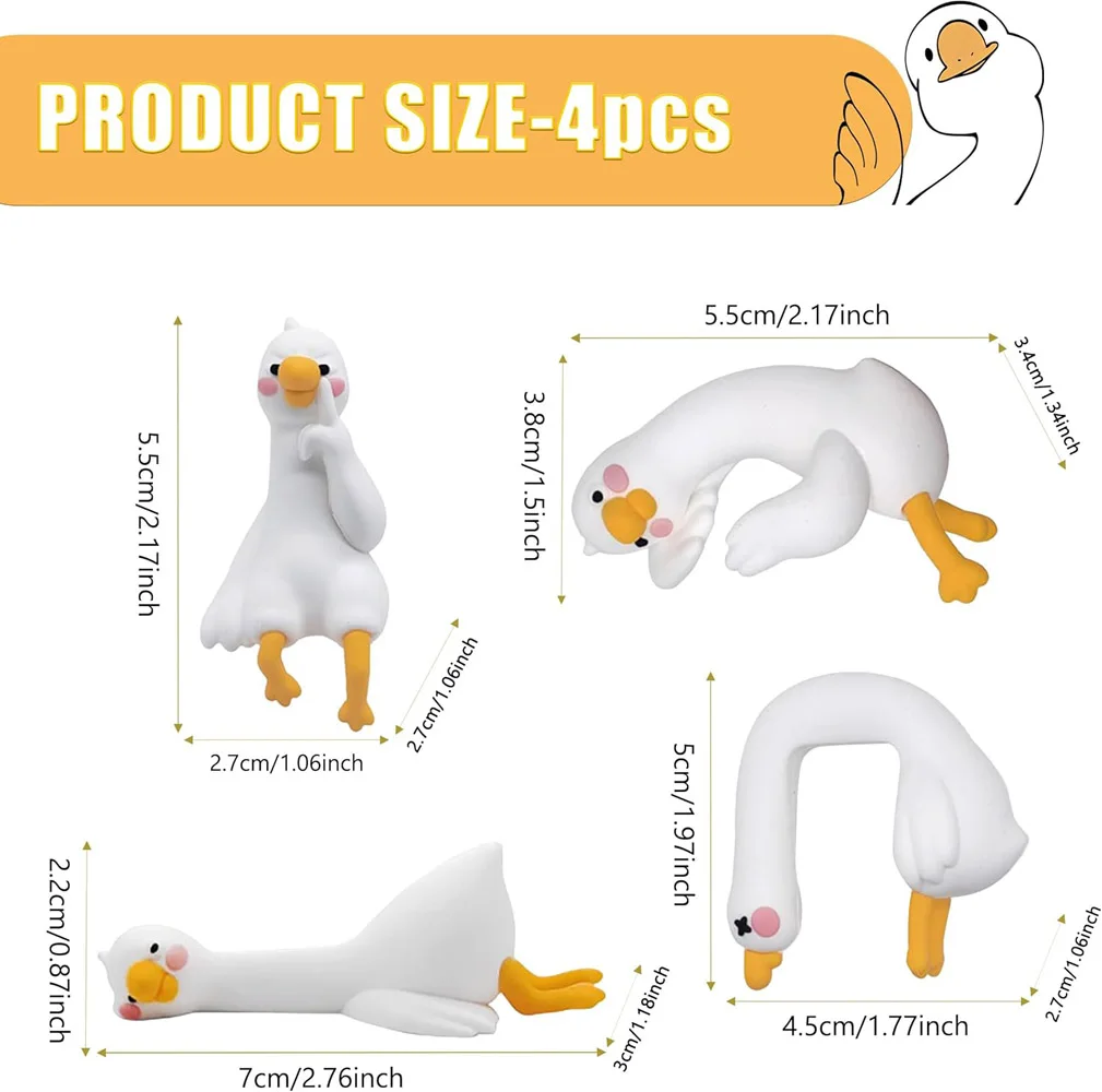 4PCS Funny Resin Desk Goose Decor , Mini Cute Goose Figurines for Computer Monitor, Car Dashboard and Rearview Mirror
