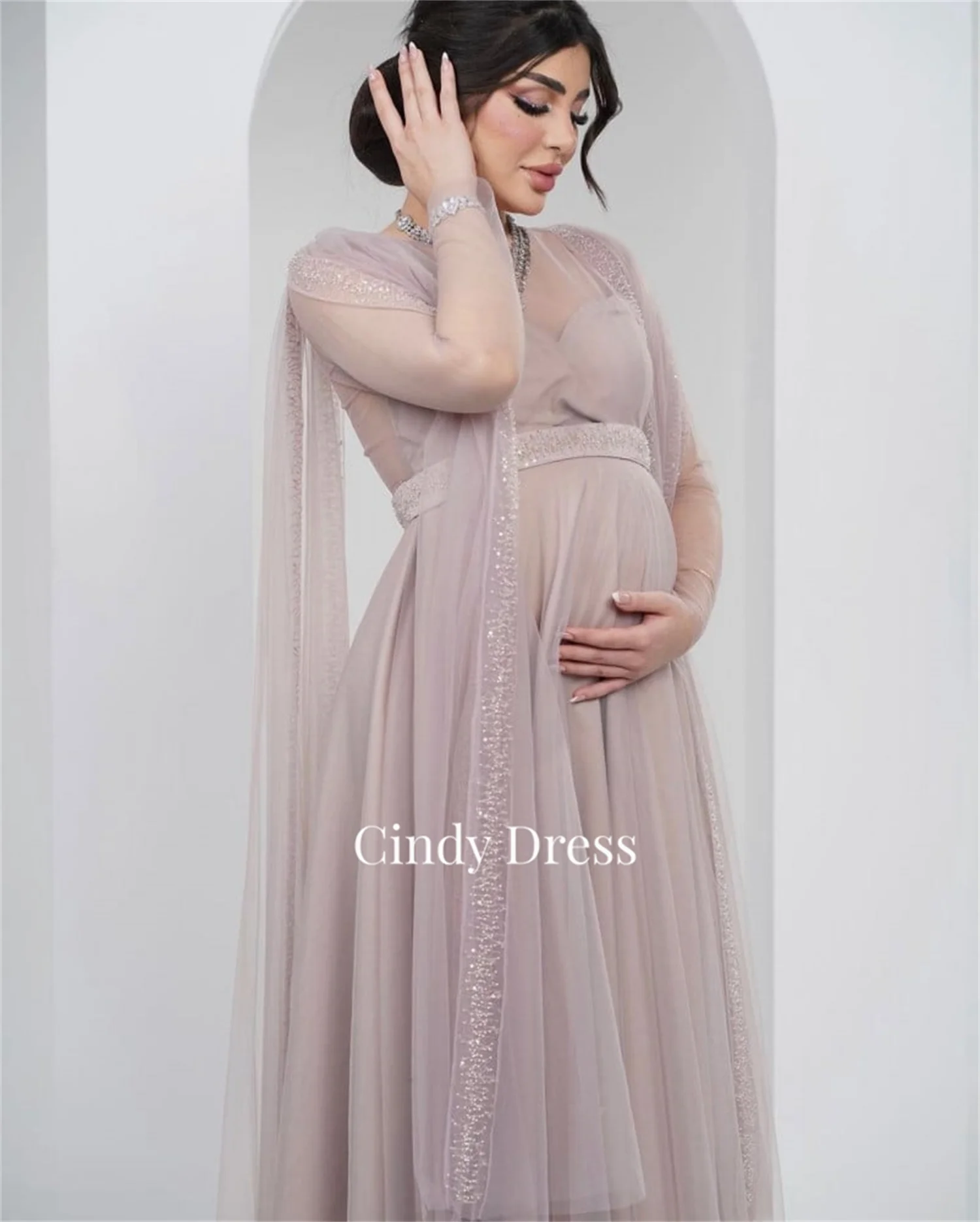 Wedding Guest Dresses Customized Women Mesh Woman\'s Evening Dress Pink Party Elegant Luxury Celebrity Pregnant Bead Embroidery