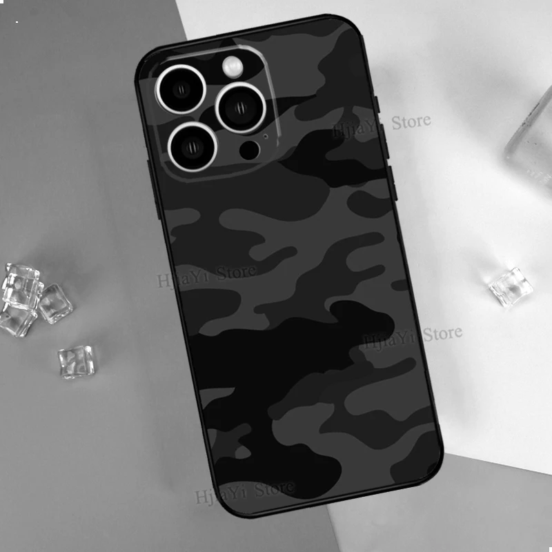 Black Camo Camouflage Phone Case For iPhone 14 11 12 13 Pro X XR XS Max 6 6S 7 8 Plus SE 2020 Back Cover