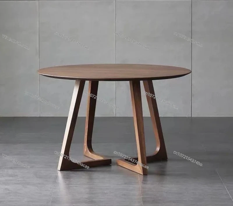 Solid Wood Round Dining Table Simple Casual Negotiation Table Cafe Reception Small Round Table Walnut