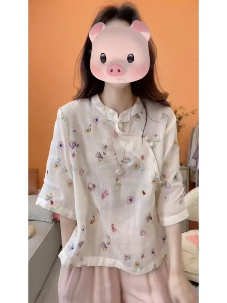 

Новая женская блузка в китайском стиле с воротником и пуговицами, весна 2026, модный топ в национальном стиле, трендовый дизайн, повседневная модель с длинным рукавом