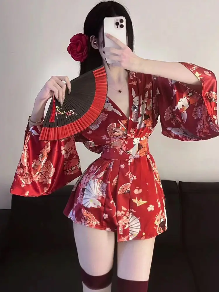 Red Yukata Robe Sweet Cartoon Girl Kimono Pajamas Nightdress Hot Spring Yukata Pajamas Kimono Damskie Kamono Japanese Dress - Image 3