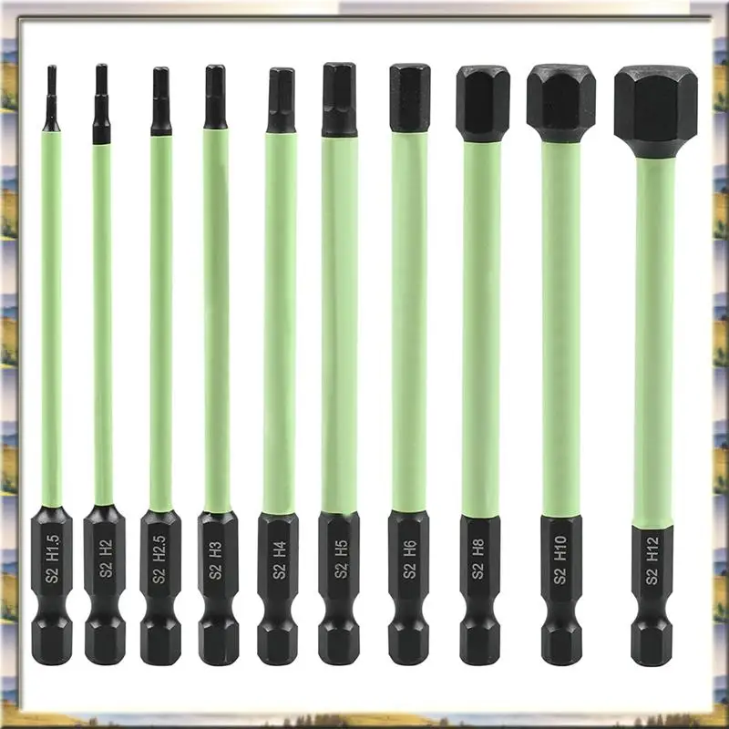 

AA46 HOT-10Pcs 1/4Inch Hex Key Drill Bit Set Allen Wrench Drill Bits Set 1/4Inch Hex Shank 2 Alloy Steel Hex Head Bits Tools