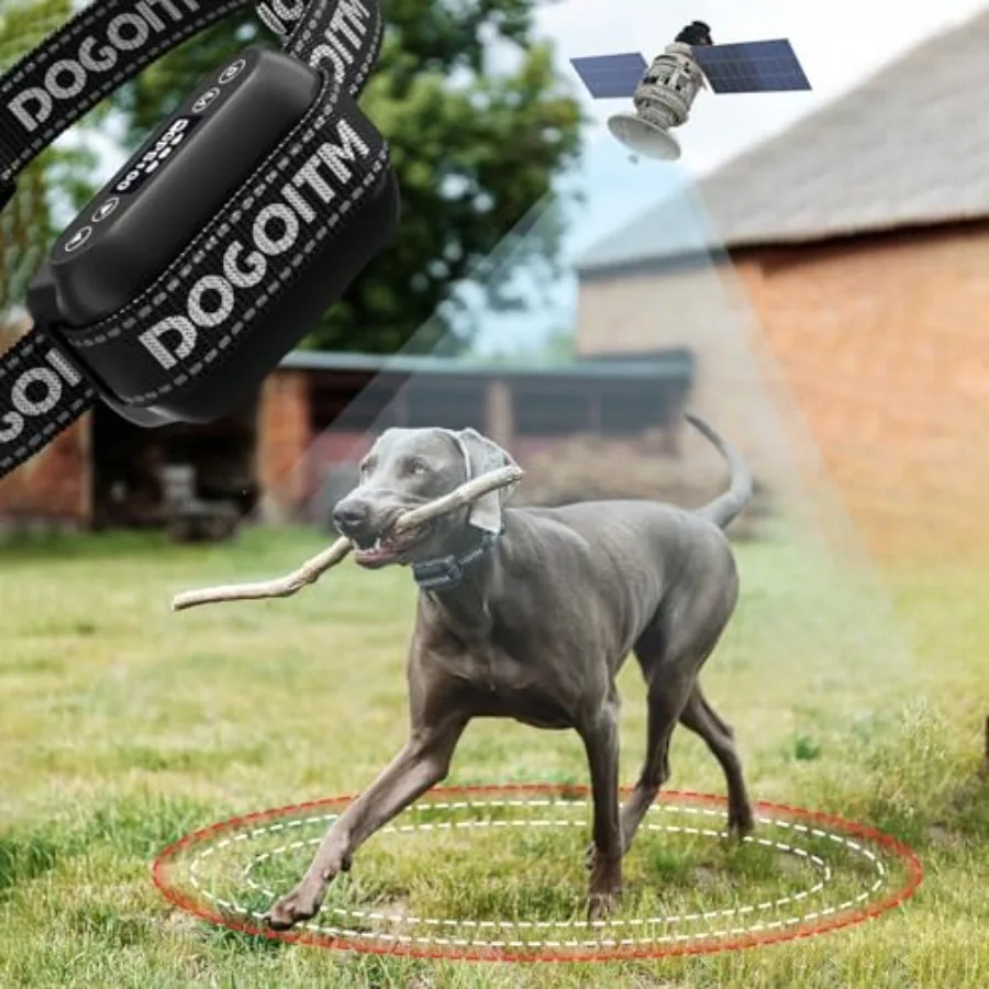 

Outdoor wireless dog fence system, GPS collar with 3 correction modes, AI smart signal, 65-3281ft range, black ABS plastic, wat