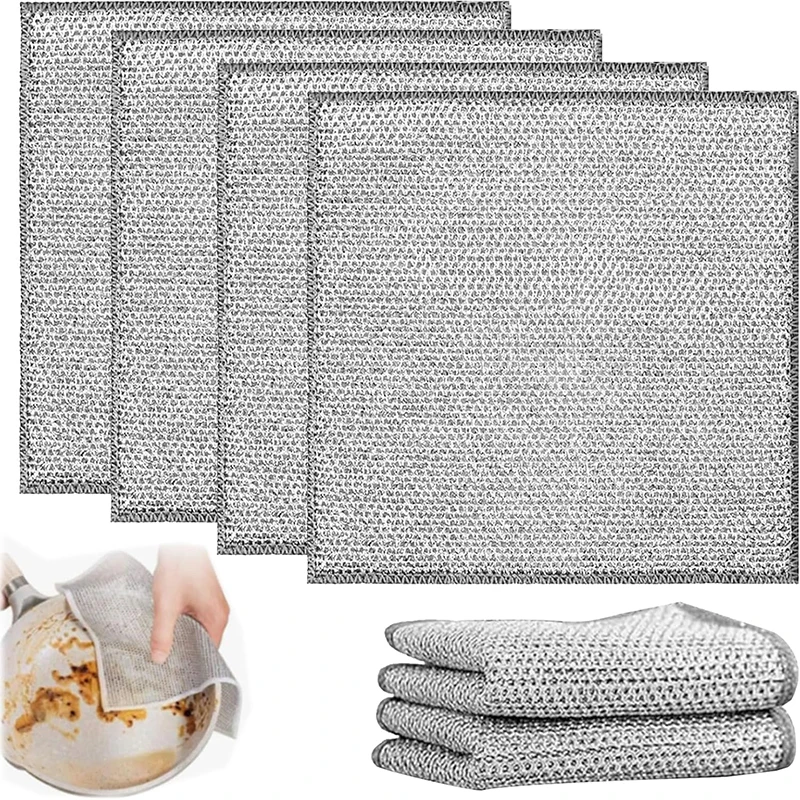 6/10Pcs Double Layer Steel Wire Cleaning Cloth Set Wet and Dry Reusable Dishwashing Cleaning Cloths for Cookware Tableware Sinks